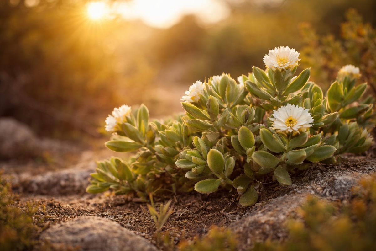 Sceletium tortuosum (Kanna) plant growing in natural sunlight, traditionally used in herbal supplements for calm focus and mood support