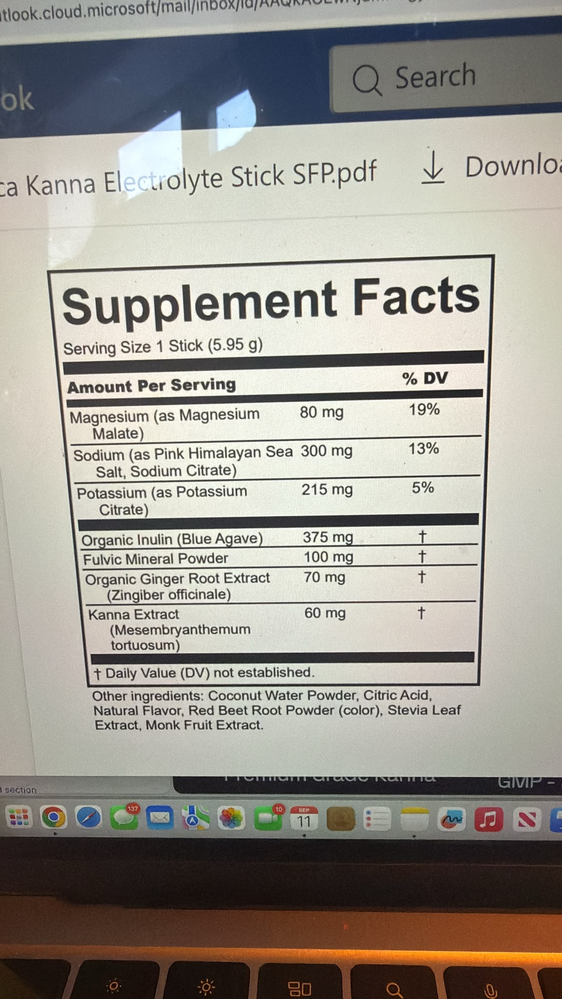 KannaFocus Electrolytes Supplement Facts panel